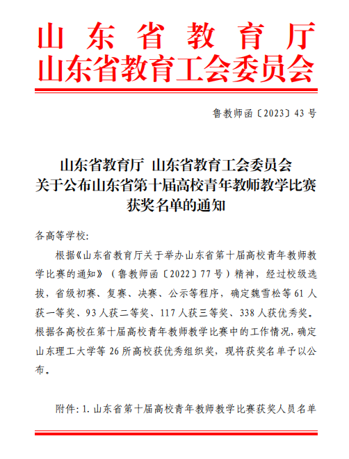 山东力明科技职业学院教师在山东省第十届青年教师教学比赛中再获佳绩