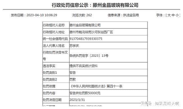 枣庄滕州金晶玻璃有限公司八年间被罚近百万