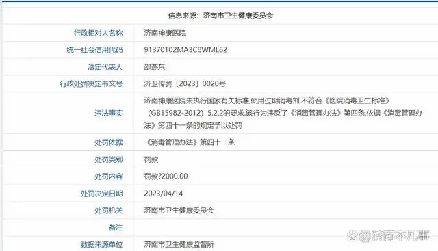 使用过期消毒剂？济南颐和、神康、妇儿等多家医院被罚