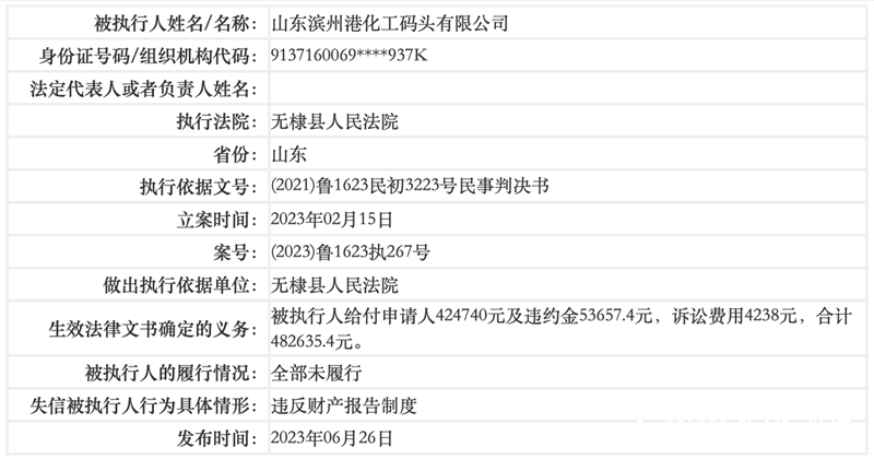 更换大股东，小股东被强制执行3亿多元，滨州港化工码头自身又因违反财产报告制度被列为“老赖”，这家企业玩的哪一出？