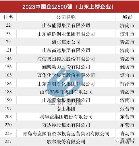 52家山东企业入围2023中国500强，17家营收超千亿！