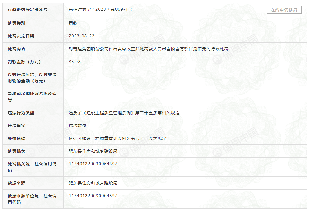 青建集团新增多条被执行人信息，曾被法院查封未结工程款