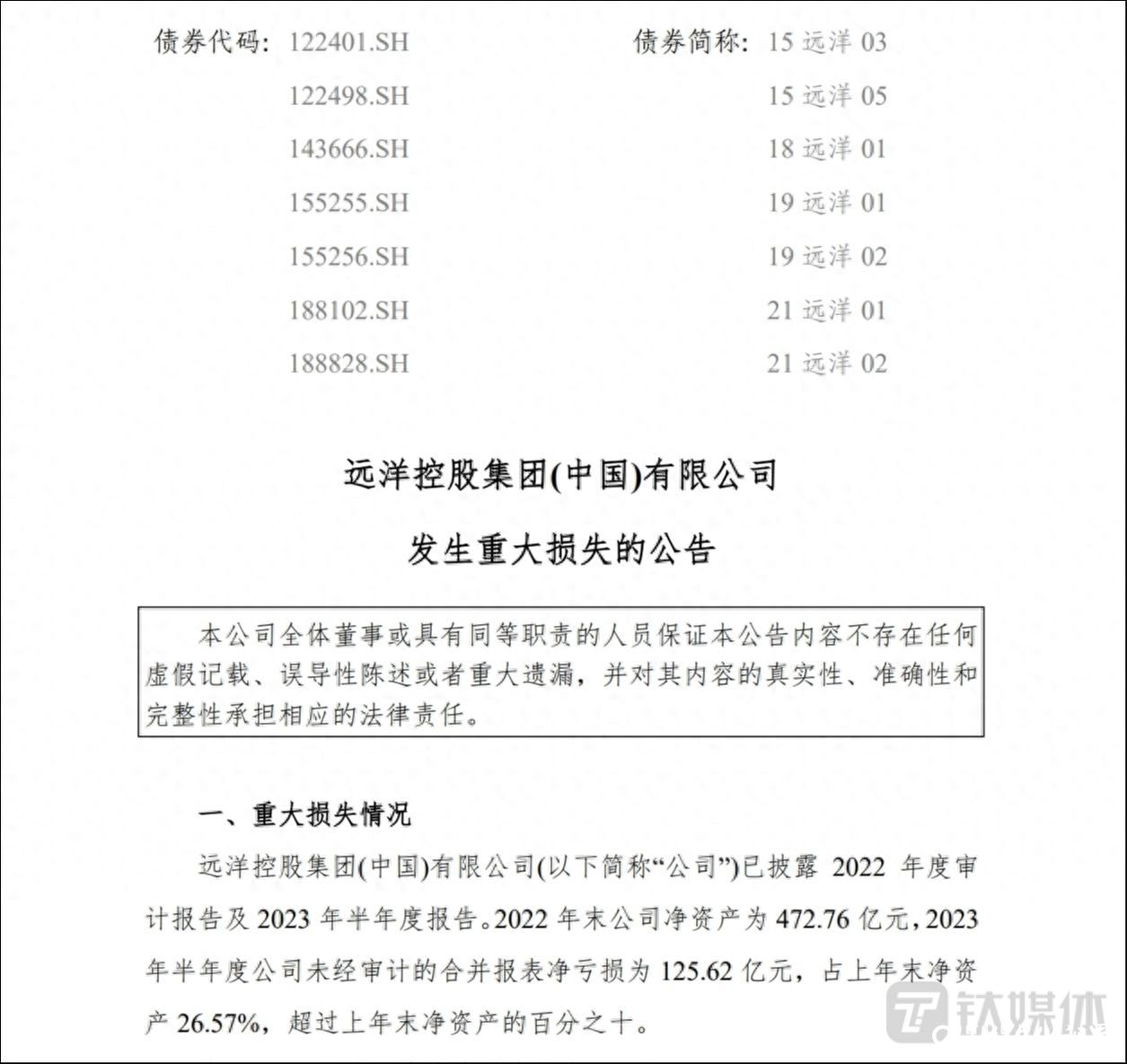 今年上半年净亏125.62亿元，“央企基因”逐渐削弱的远洋集团债务再延期