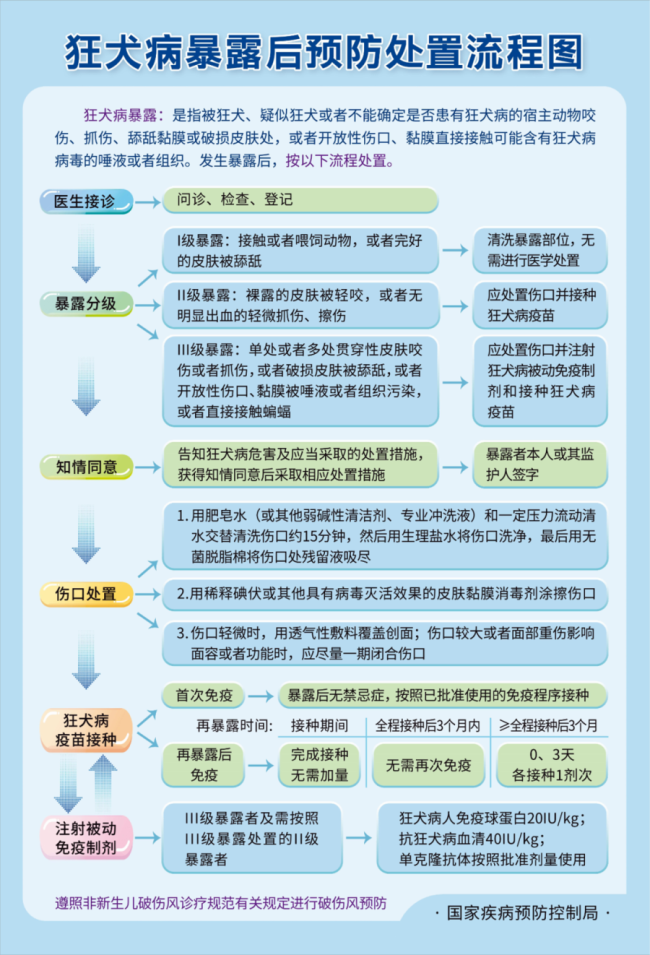 国家疾控局发布狂犬病暴露后预防处置流程图