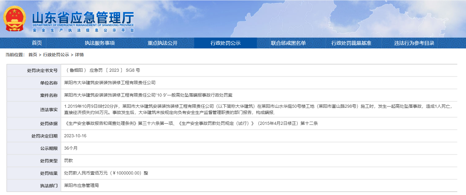 发生安全生产事故并瞒报，烟台莱阳市和平建筑公司与莱阳市大华建筑公司被处罚