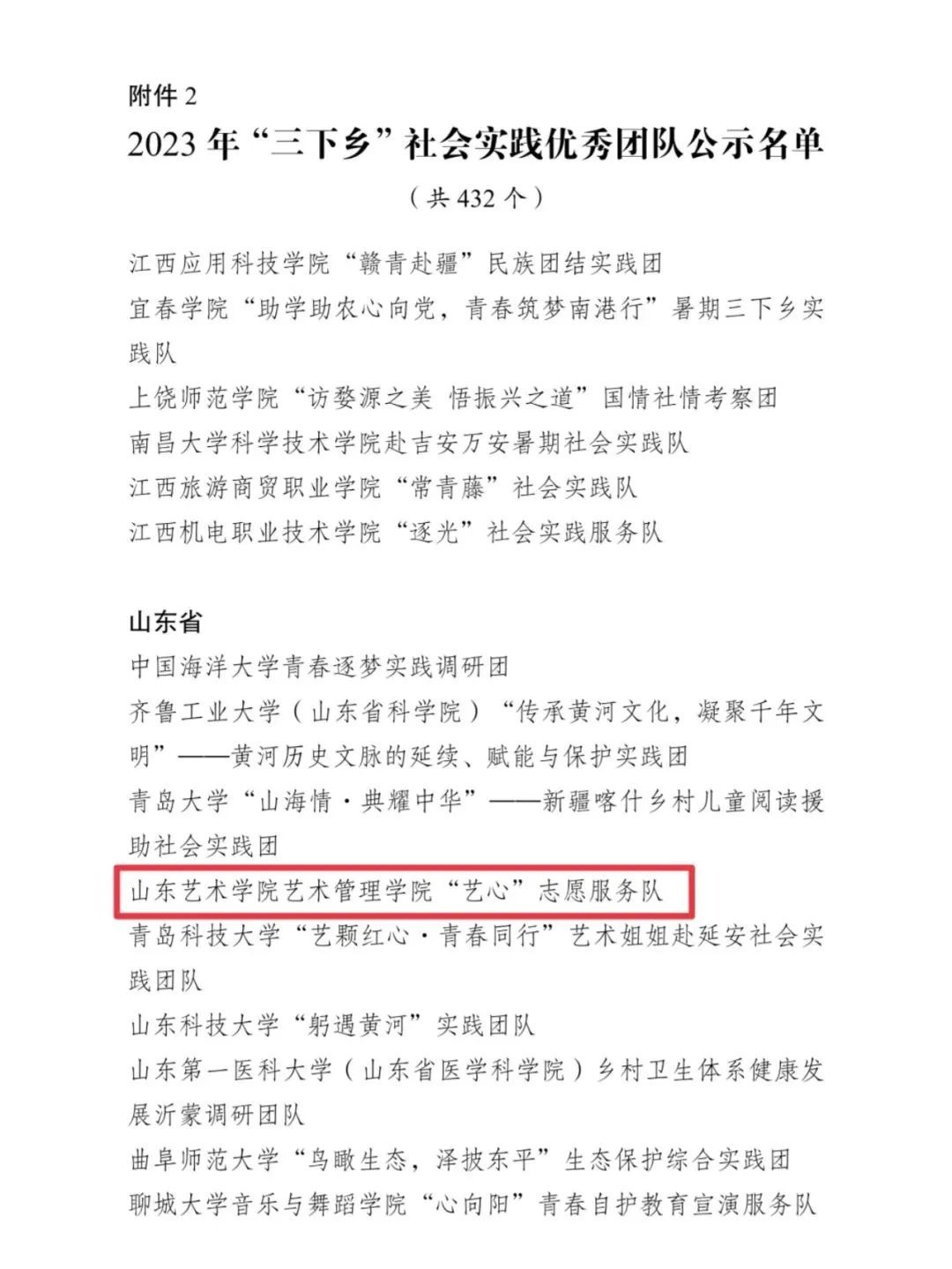 优秀团队+优秀单位——山东艺术学院“三下乡”社会实践首获共青团中央表彰