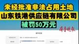 因未经批准非法占用土地，山东铁港供应链有限公司被罚50万元