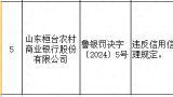 山东桓台农商行因违反信用信息提供、查询相关管理规定被罚18.8万元