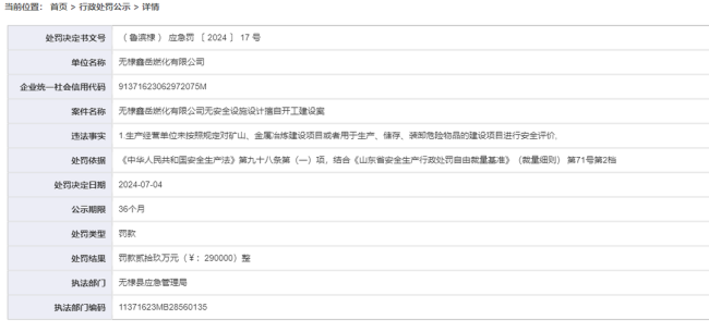 滨州无棣鑫岳燃化有限公司无安全设施设计擅自开工建设被罚29万元