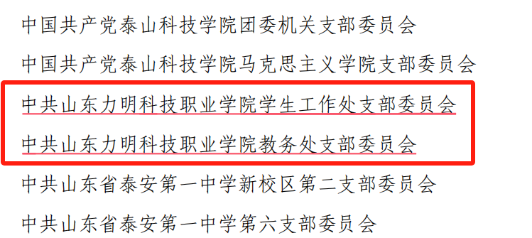 泰安教育系统表彰优秀党员、党务工作者和先进基层党组织——山东力明科技职业学院：我们都有！