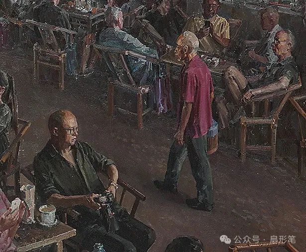 【第十四届全国美展】朱沙油画《老茶馆·慢生活》：以鲜活群像描绘众生百态