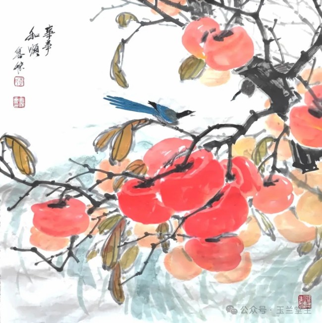 李善杰·花鸟画丨灵动喜鹊鲜活柿，祥瑞之气扑面来