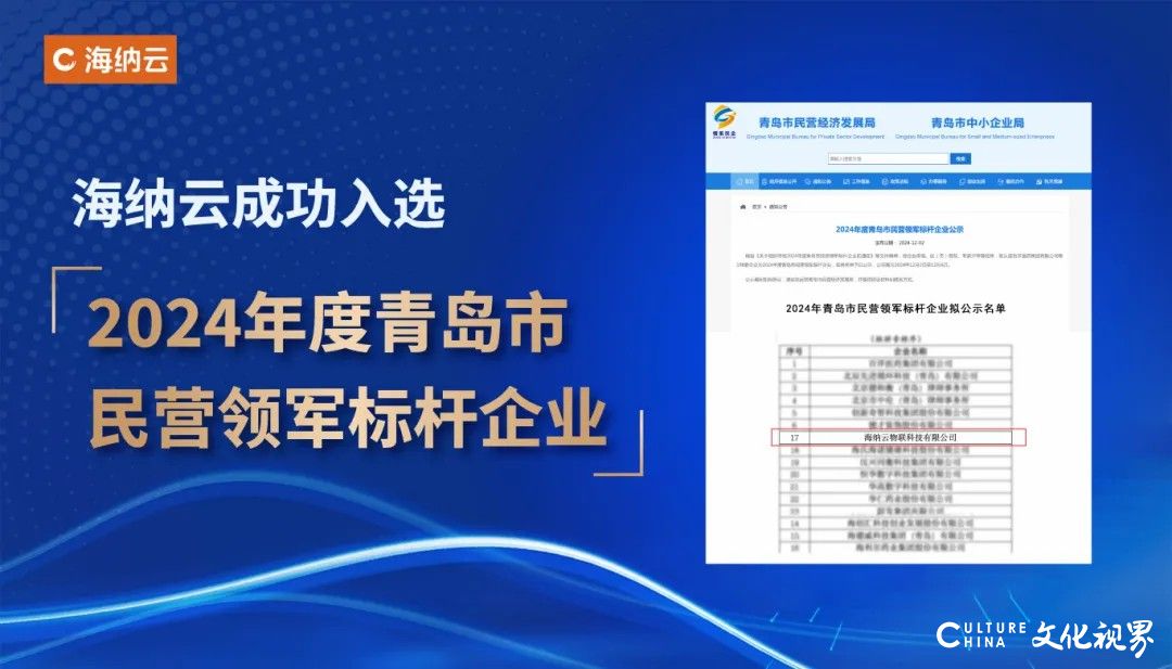 海纳云连续三年入选“青岛市民营领军标杆企业”