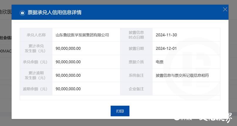 逾期余额9000万元！上海票交所发布承兑人逾期名单，山东鲁欣医学发展集团有限公司在列