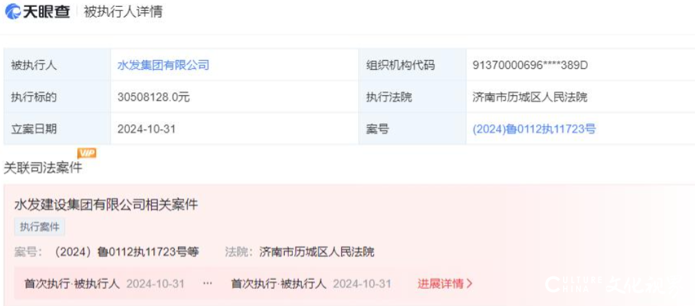 因水发建设集团相关案件，水发集团成为被执行人，执行标的3050.81万元
