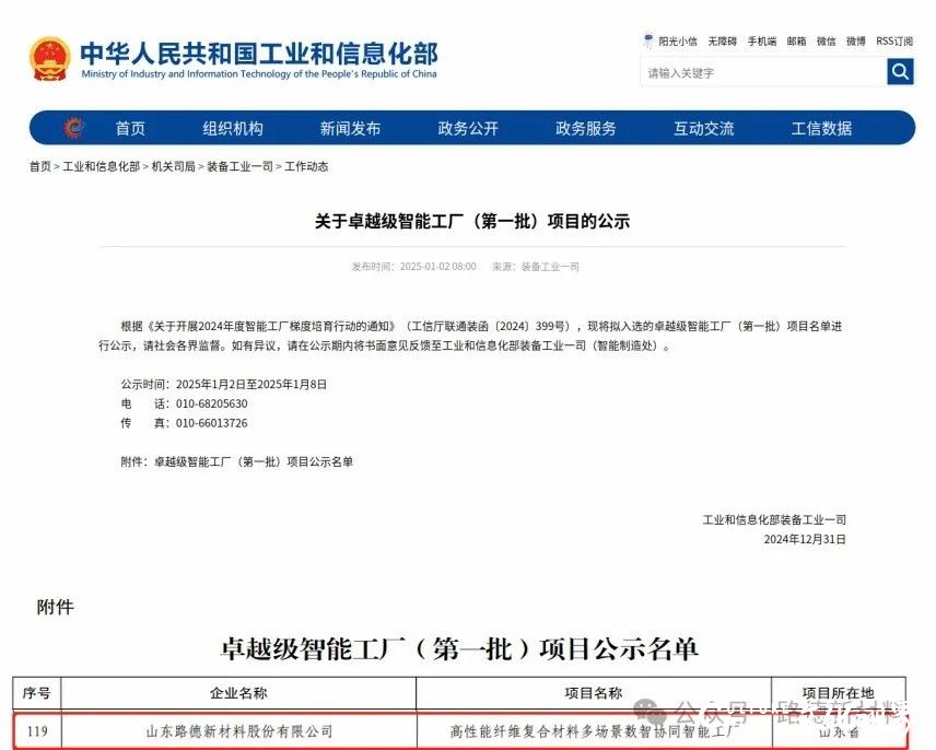 山东路德新材料入选工信部首批“卓越级智能工厂”项目拟认定名单