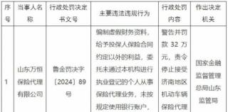 因涉编制虚假财务资料等多项违法违规行为，山东万恒保险代理有限公司及相关负责人合计被罚54万元