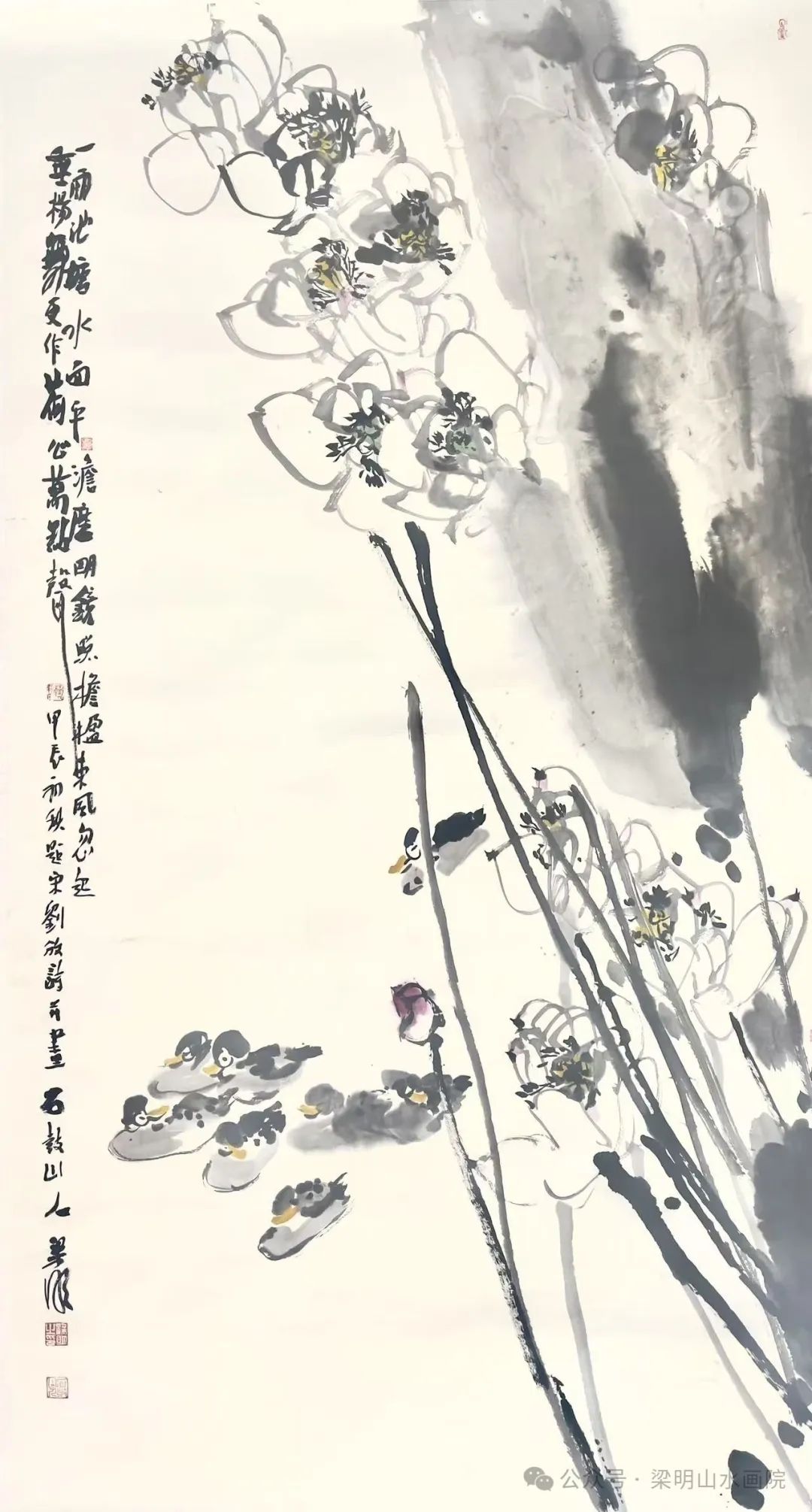 梁明·花鸟画丨山水间闲花野草入画图，其盎然生机不输满园春色