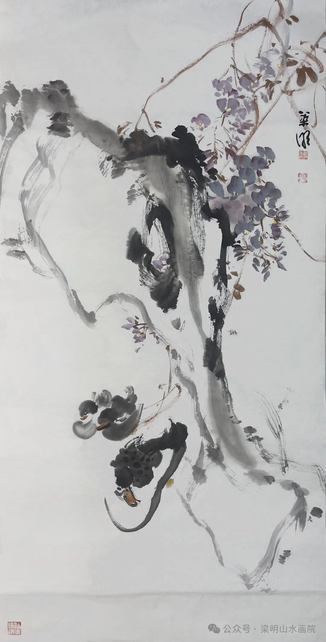 梁明·花鸟画丨山水间闲花野草入画图，其盎然生机不输满园春色