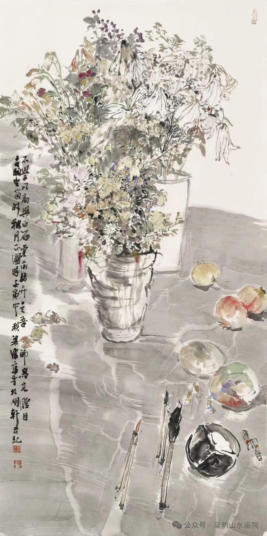 梁明·花鸟画丨山水间闲花野草入画图，其盎然生机不输满园春色