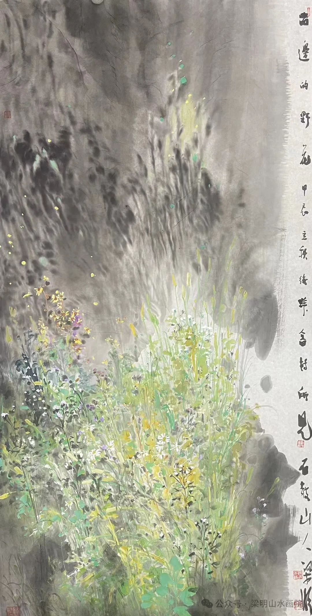 梁明·花鸟画丨山水间闲花野草入画图，其盎然生机不输满园春色