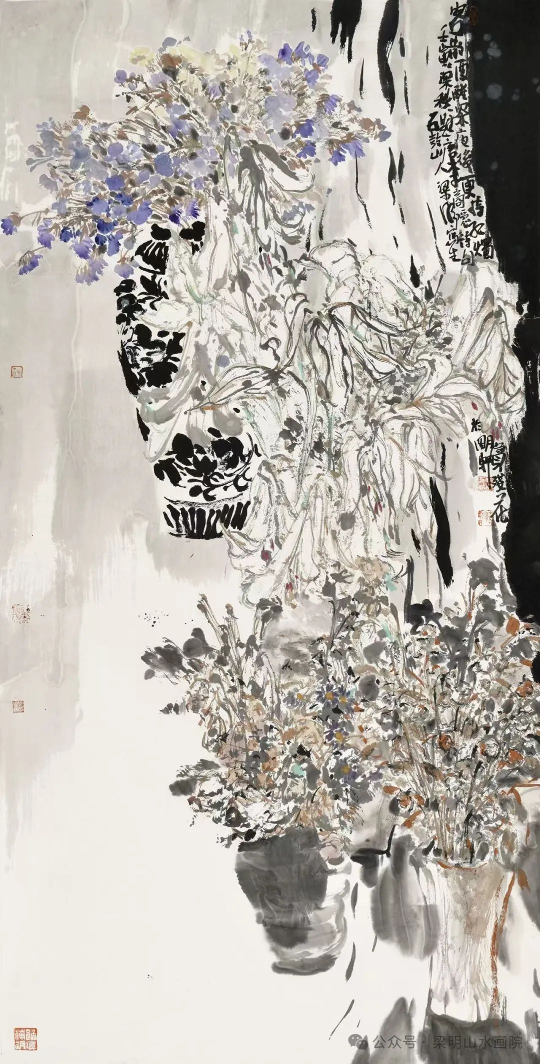 梁明·花鸟画丨山水间闲花野草入画图，其盎然生机不输满园春色