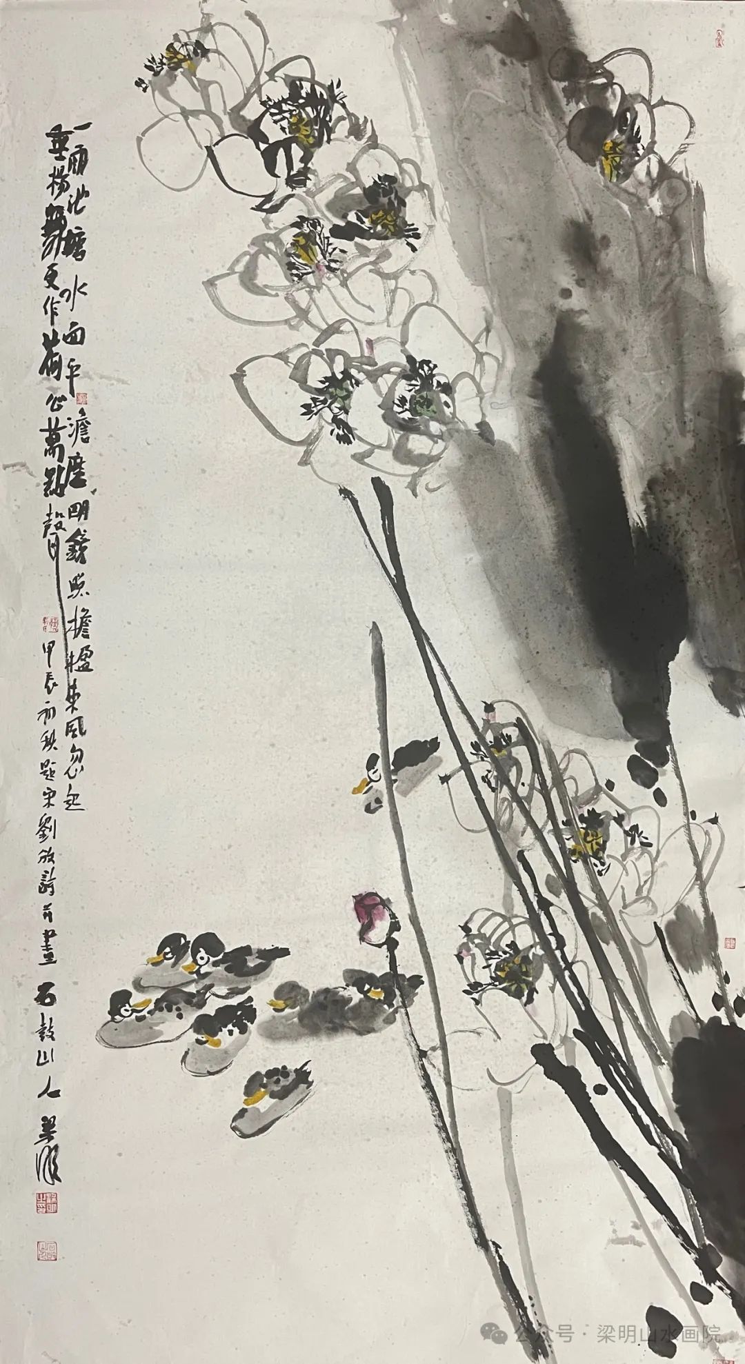 梁明·花鸟画丨山水间闲花野草入画图，其盎然生机不输满园春色