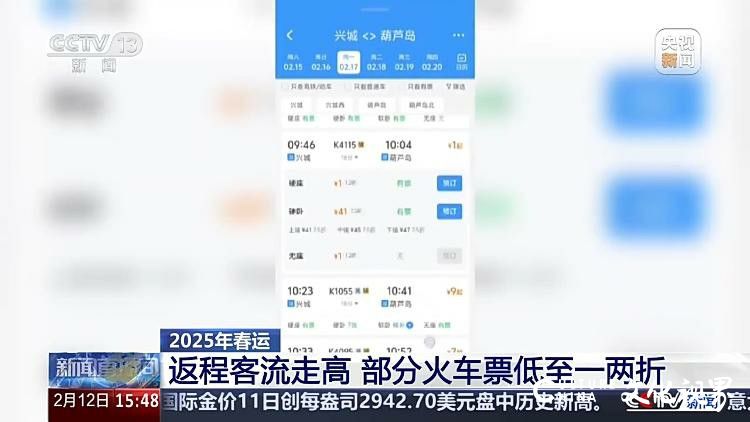 春运惊现1元车票！北京到哈尔滨才30.5元——12306：根据客流量实行优惠票价
