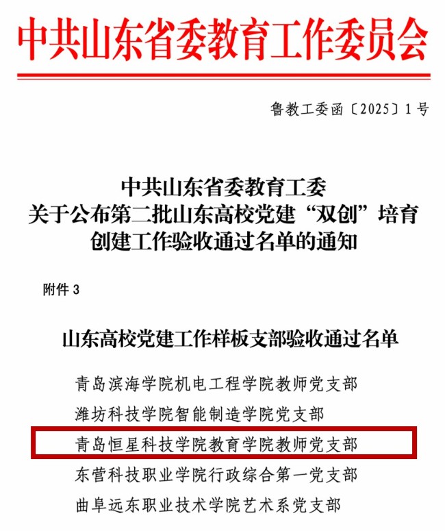 青岛恒星科技学院教育学院教师党支部通过山东省委教育工委“山东高校党建工作样板支部”验收