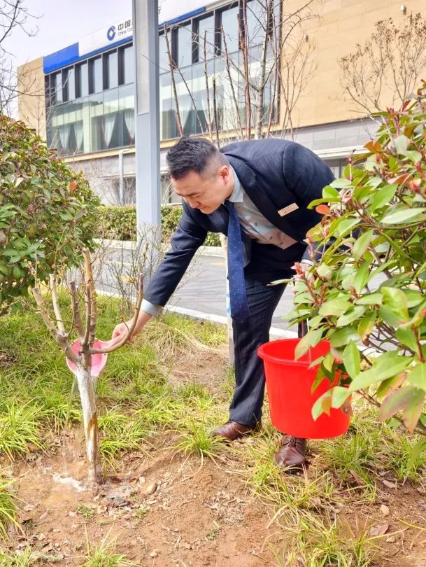 济南银丰华美达酒店组织植树节护林灌溉活动