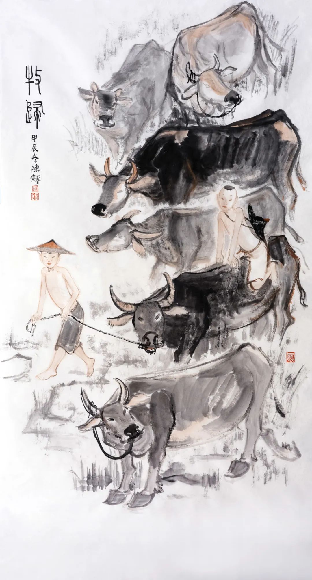 陈铎应邀为“大美之春——2025美术界春晚作品展播”现场创作作品《牧归》