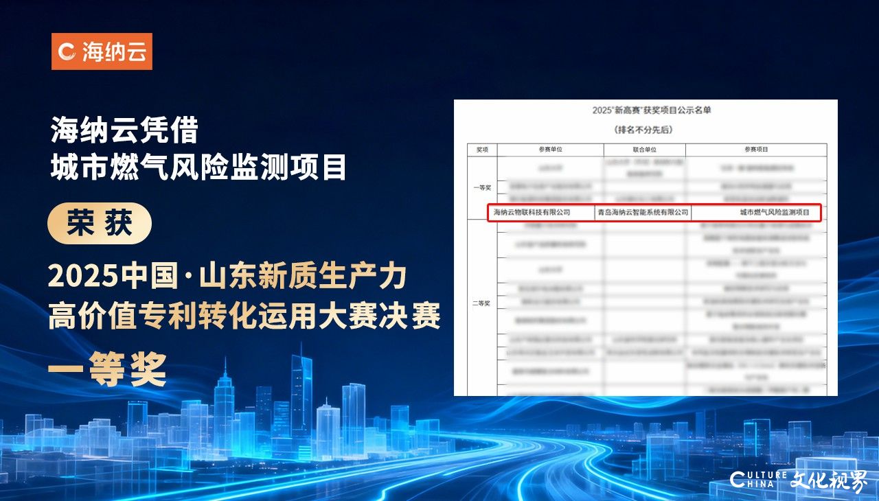 海纳云“城市燃气风险监测项目”斩获山东新质生产力高价值专利转化运用大赛一等奖